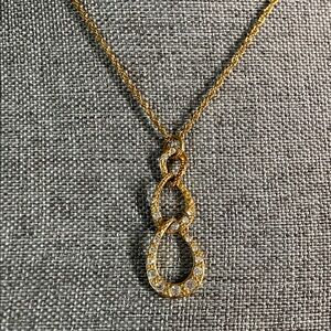 Vintage Avon Gold Tone Infinity Drop Necklace | Rhinestone Pendant | 17”